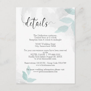 Zachte munt en grijze bruiloft — details informatiekaartje