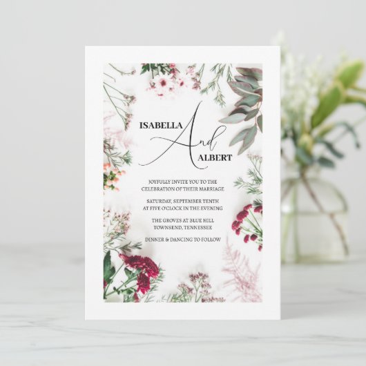 Zachte natuurlijke bruiloft uitnodiging (Staand voorkant)