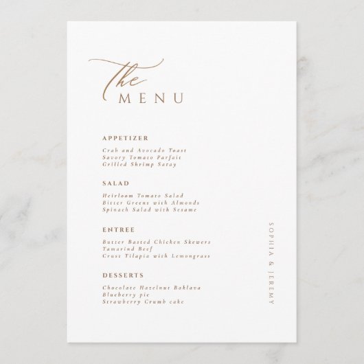 Zachte Natuurlijke Pastel Beige Bruiloft Menu (Voorkant)