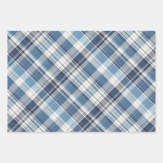 Zachte Navy, Blauw & Wit Plaid Inpakpapier Vel (Voorkant)
