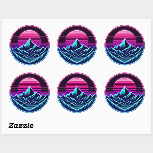 Zachte Neon Mountain Circle - Minimale Retro Glow Ronde Sticker (Vel)