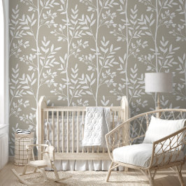 Zachte neutrale beige bloemensilhouet botanische k behang