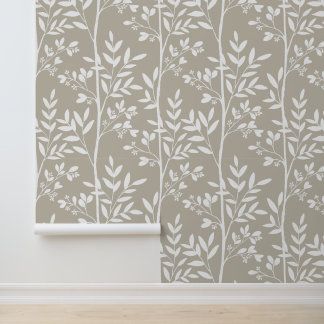 Zachte neutrale beige bloemensilhouet botanische k behang