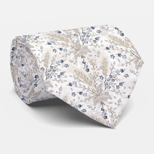 Zachte Neutrale Boho Bloemige Botanische Patroon Stropdas (Opgerold)