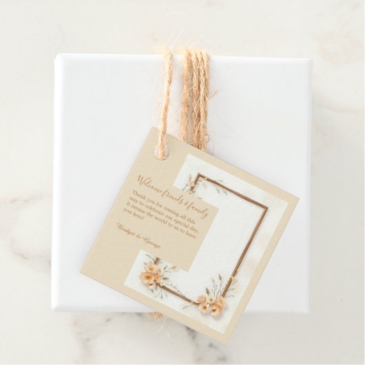 Zachte neutrale botanische bruiloft bedankjes labels (In situ)