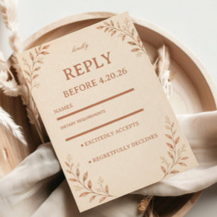 Zachte neutrale botanische stijl RSVP kaartje