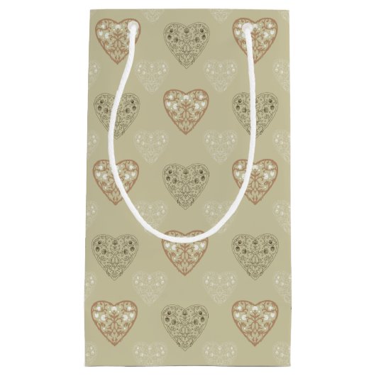 Zachte neutrale Floral Hearts Patterned Gift Bag Klein Cadeauzakje (Voorkant)