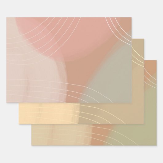 Zachte neutrale lijnen kleurrijke retro Earthy Gif Inpakpapier Vel (Set)