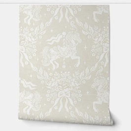  Zachte Neutrale Rococo Draaiorgelpaarden & Bloeme Behang