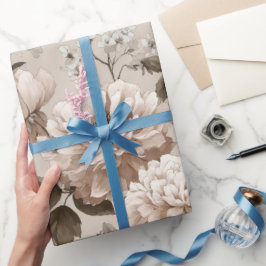 Zachte Neutrale Roze Beige Bloemmotief Cadeaupapier