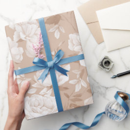 Zachte Neutrale Roze Beige Bloemmotief Cadeaupapier