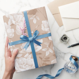 Zachte Neutrale Roze Beige Bloemmotief Cadeaupapier