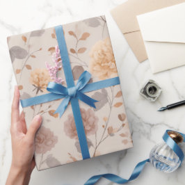 Zachte Neutrale Roze Beige Bloemmotief Cadeaupapier