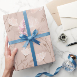 Zachte Neutrale Roze Beige Bloemmotief Cadeaupapier