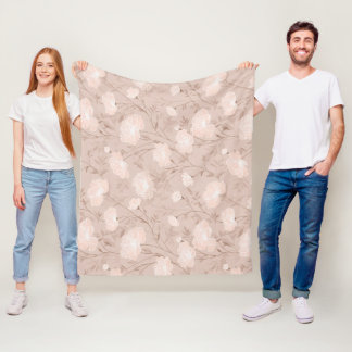 Zachte Neutrale Roze Beige Bloemmotief Fleece Deken