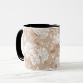Zachte Neutrale Roze Beige Bloemmotief Mok