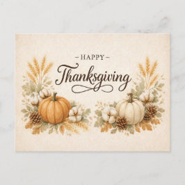Zachte Neutrale Rustieke Thanksgiving Pompoen Feestdagenkaart
