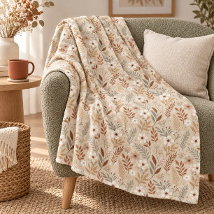 Zachte Neutrale Salie Terracotta Wilde Bloemen Fleece Deken