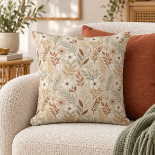Zachte Neutrale Salie Terracotta Wilde Bloemen Kussen