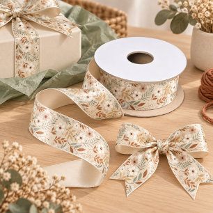 Zachte Neutrale Salie Terracotta Wilde Bloemen Satijnen Lint
