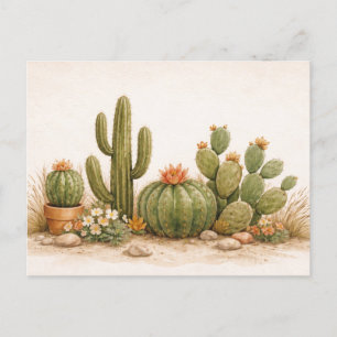 Zachte Neutrale Waterverf Woestijn Cactus Tuin Briefkaart