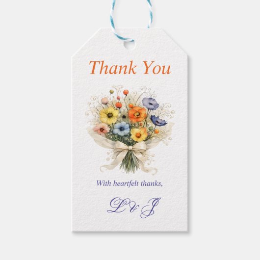 Zachte Neutrale Wilde Bloemen Bruiloft Ivoor Stofb Cadeaulabel (Voorkant)