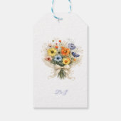 Zachte Neutrale Wilde Bloemen Bruiloft Ivoor Stofb Cadeaulabel (Achterkant)