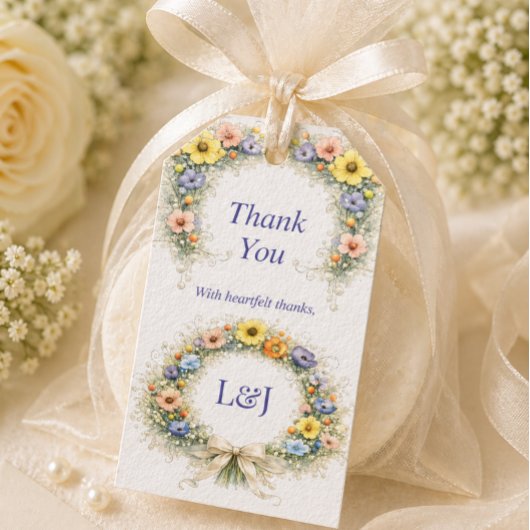 Zachte Neutrale Wilde Bloemen Bruiloft Ivoor Stofb Cadeaulabel