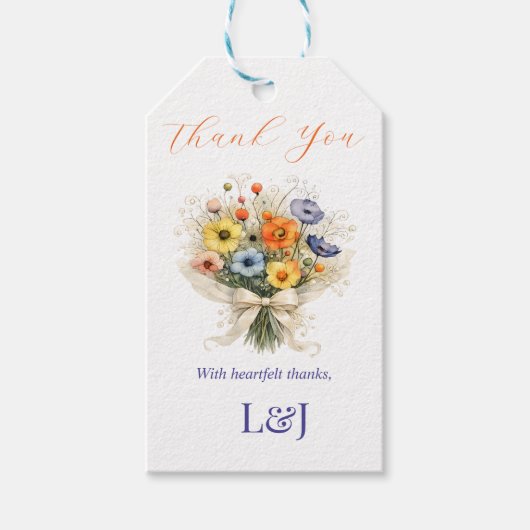Zachte Neutrale Wilde Bloemen Bruiloft Ivoor Stofb Cadeaulabel (Voorkant)