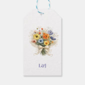 Zachte Neutrale Wilde Bloemen Bruiloft Ivoor Stofb Cadeaulabel (Achterkant)