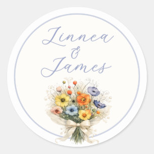 Zachte Neutrale Wilde Bloemen Bruiloft Ivoor Stofb Ronde Sticker