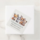 Zachte Neutrale Woodland Dieren Bunny Fox Verjaard Bedankjes Labels (In situ)