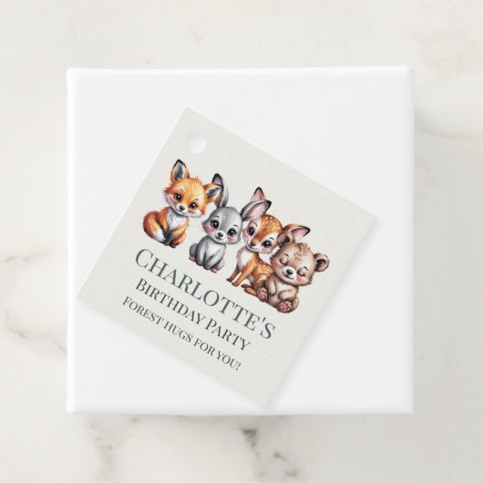 Zachte Neutrale Woodland Dieren Bunny Fox Verjaard Bedankjes Labels (In situ)