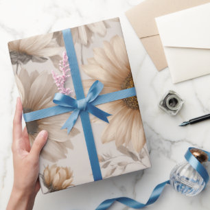 Zachte Neutrale Zonnebloem Crème Bloemmotief Cadeaupapier