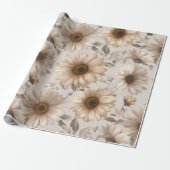 Zachte Neutrale Zonnebloem Crème Bloemmotief Cadeaupapier (Uitgerold)