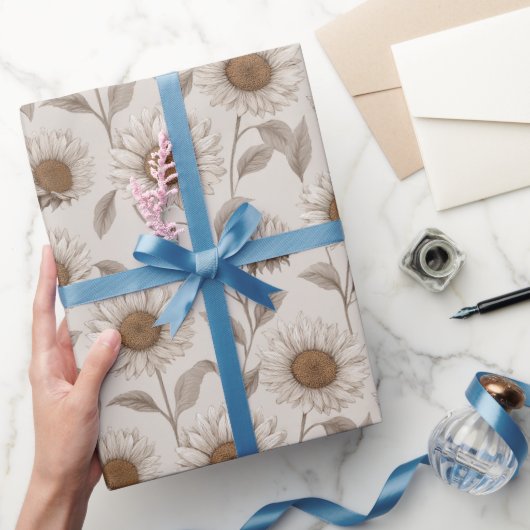 Zachte Neutrale Zonnebloem Crème Bloemmotief Cadeaupapier (Geschenken)
