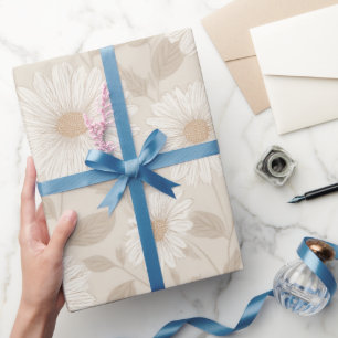 Zachte Neutrale Zonnebloem Crème Bloemmotief Cadeaupapier