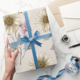 Zachte Neutrale Zonnebloem Crème Bloemmotief Cadeaupapier