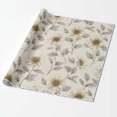 Zachte Neutrale Zonnebloem Crème Bloemmotief Cadeaupapier (Uitgerold)