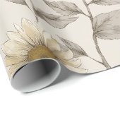 Zachte Neutrale Zonnebloem Crème Bloemmotief Cadeaupapier (Rol Hoek)