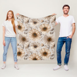 Zachte Neutrale Zonnebloem Crème Bloemmotief Fleece Deken