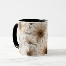Zachte Neutrale Zonnebloem Crème Bloemmotief Mok