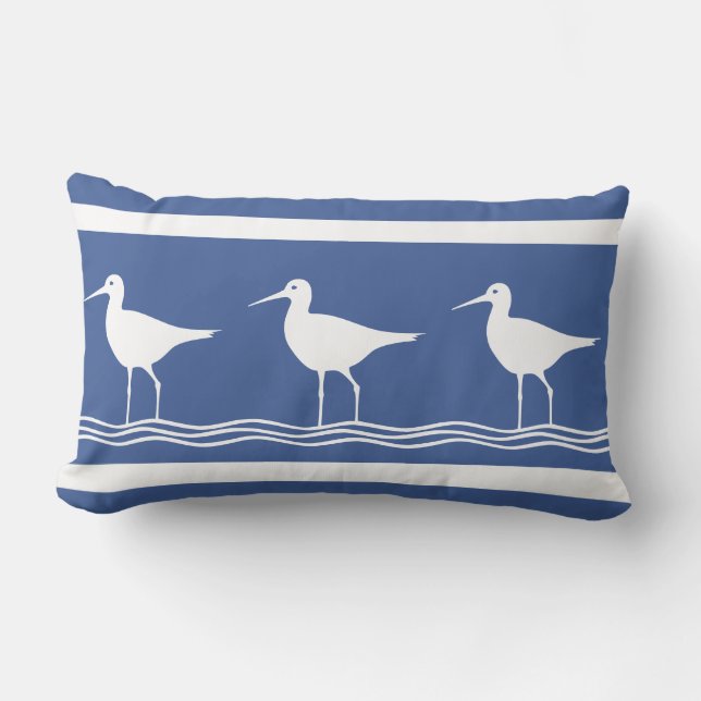 zachte oceaan blauwe Zand Pipers op witte KUSSEN (Voorkant)