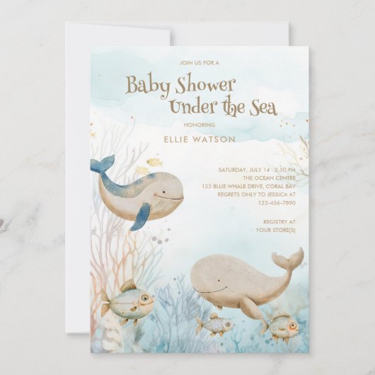 Zachte oceaanneutraal onder het Zeeen Baby shower Kaart (Voorkant)