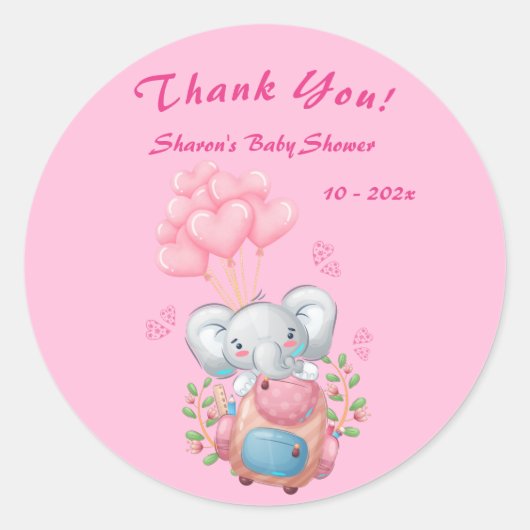 Zachte Olifant Baby Shower Bedankt Sticker (Voorkant)