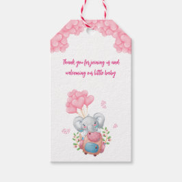 Zachte Olifant En Roze Ballon Bedankkaart Cadeaulabel