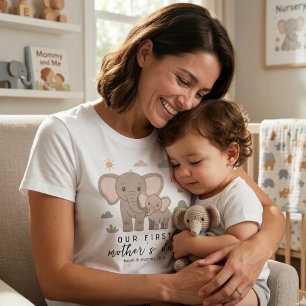 Zachte Olifant Moeder Baby Eerste Moederdag Kunst T-shirt