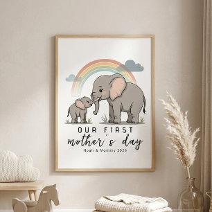 Zachte Olifant Moeder Baby Eerste Moederdag Rustig Poster