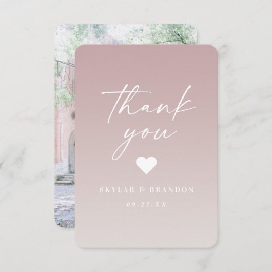 Zachte Ombre Mauve Roze & Gardenia Witte Bruiloft Bedankkaart (Voorkant / Achterkant)