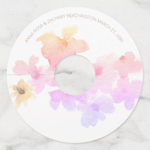 *~* Zachte Ombre Perzik Roze Bloem Waterverf Wijnglaslabel
